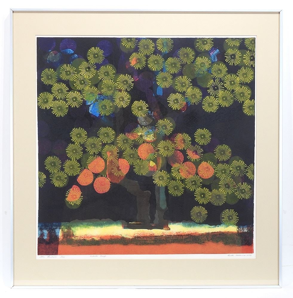 Mixed Media on Paper signed Ruth Adams 1973, 26 1/2 x 26" "The Baobob Tree" A/P. (1 of 4)