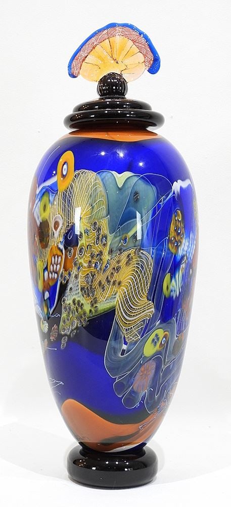 Studio Glass Covered Vase signed Indistinctly Above Foot Rim, 16 3/4" h. (1 of 3)