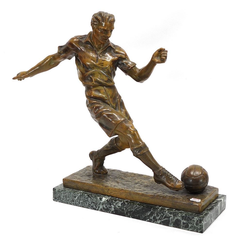 Spelter Figure signed Tschudin, "The Footballer", 16 1/4"h. (1 of 4)