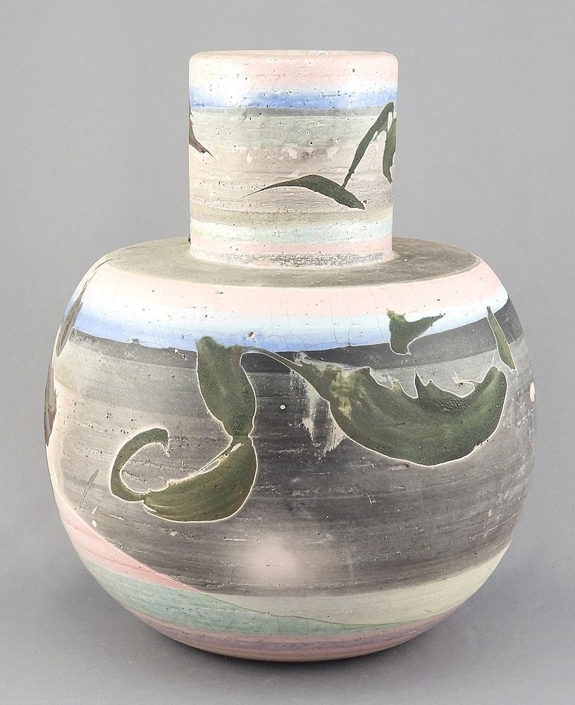 Raku Vase signed & Dated (Walter) Dexter 90/2/29, 9 5/8"h. (1 of 3)