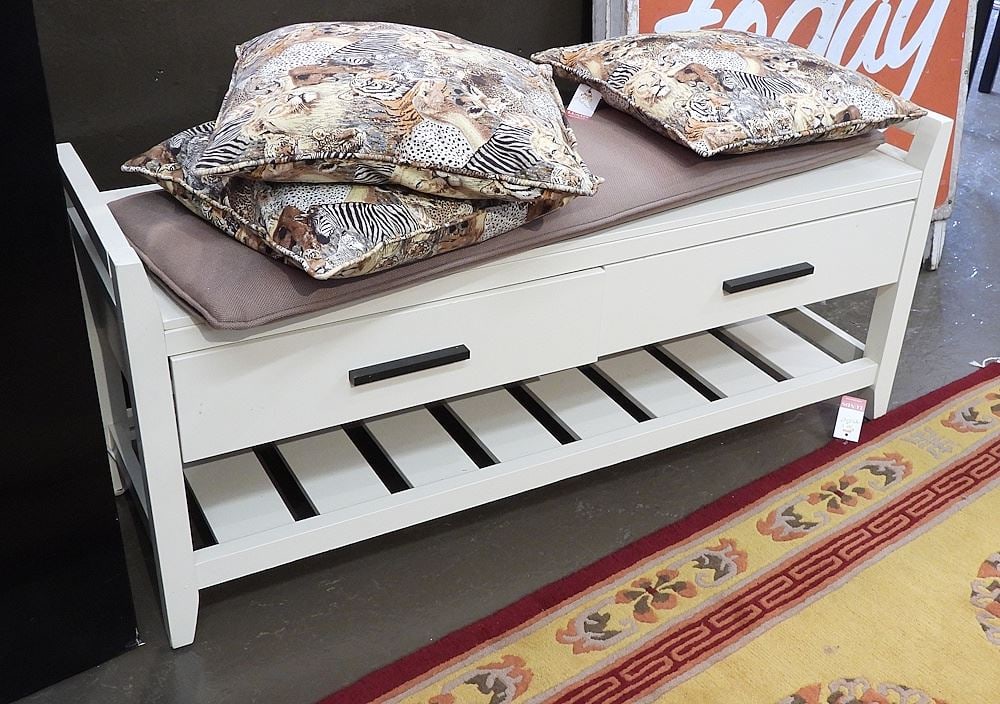 Contemporary Hall Bench with African Cushions, 48"L. (1 of 1)