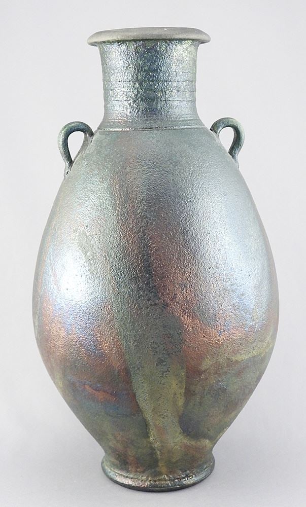 Raku Vase signed (Robin) Righton, 12 1/8"h.: Raku Vase signed (Robin) Righton, 12 1/8"h.