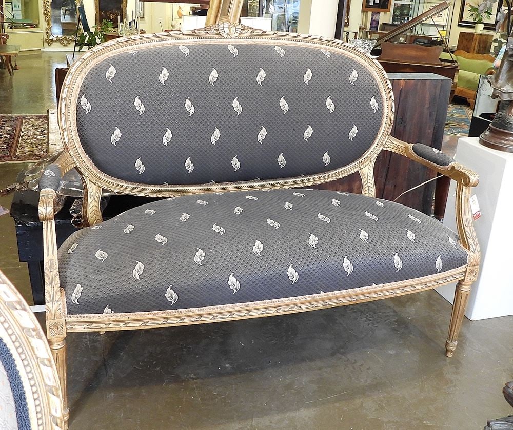 Louis XVI Style Giltwood Settee, 39 x 47 1/2 x 26". (1 of 3)