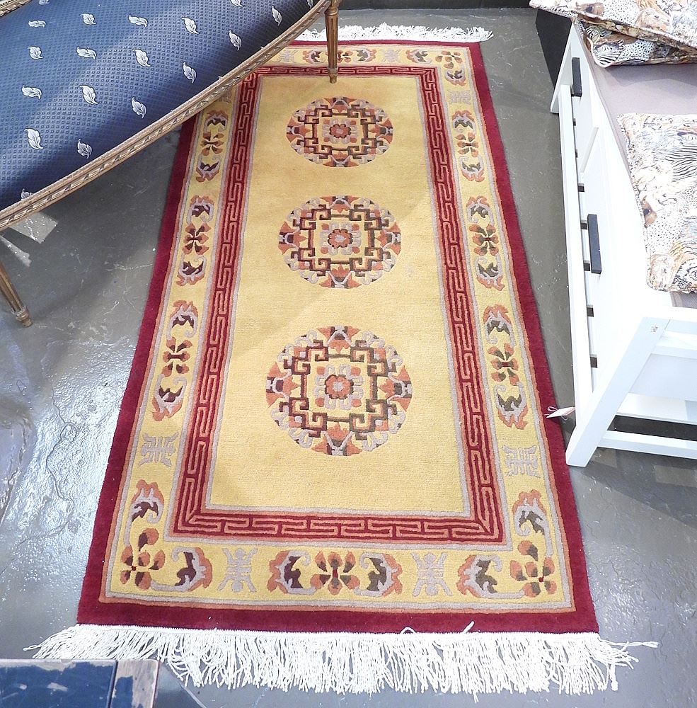 Tibetan Hand Knotted Wool Carpet, Approximately 3'2" x 6'7".: Tibetan Hand Knotted Wool Carpet, Approximately 3'2" x 6'7".