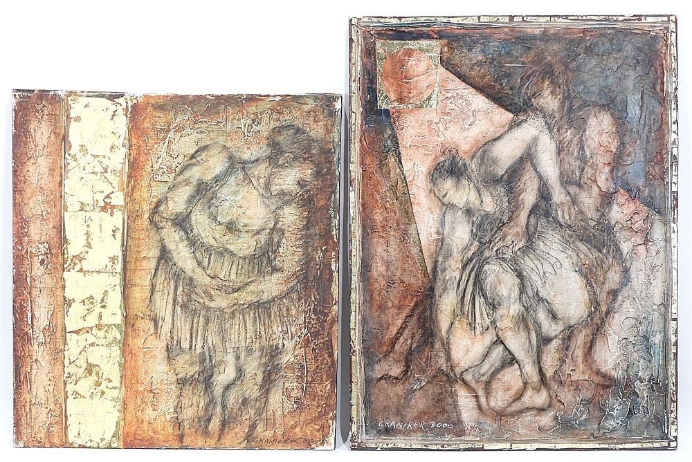 Two Mixed Media signed (Pnina) Granirer 2000, Larger 24 x 18", "Two Dancers" & "Dancers...". (1 of 6)