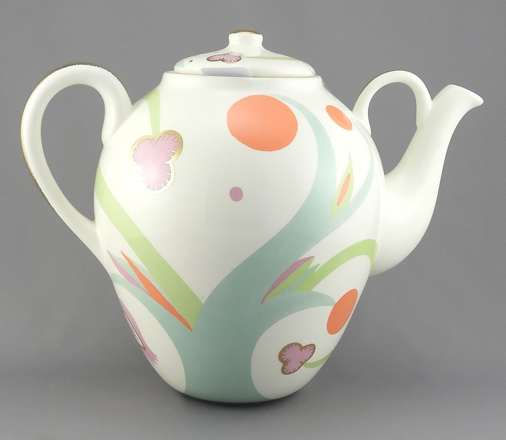 Gien France "Polka" Tea Pot, 9"h.: Gien France "Polka" Tea Pot, 9"h.