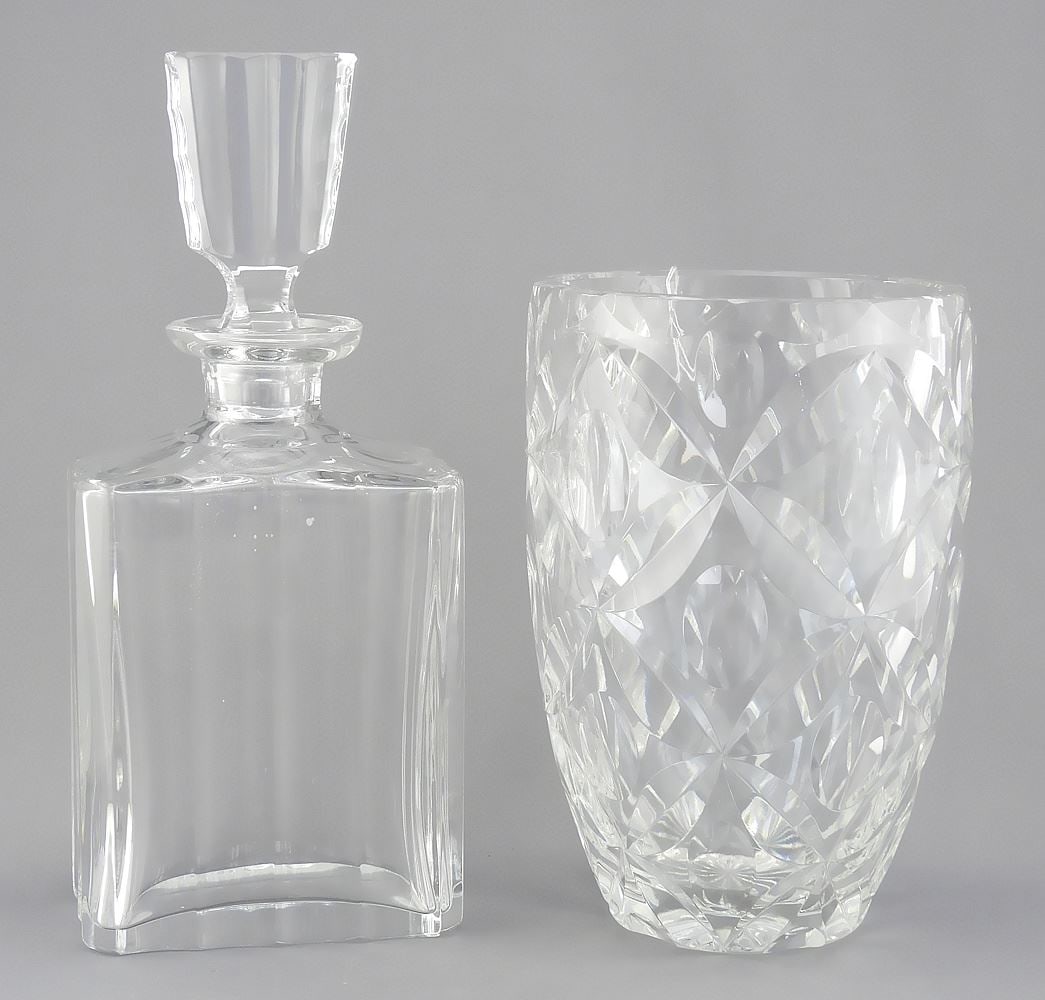 Faceted Crystal Vase (8"h) & Mikasa Decanter, 10 3/4"h.: Faceted Crystal Vase (8"h) & Mikasa Decanter, 10 3/4"h.