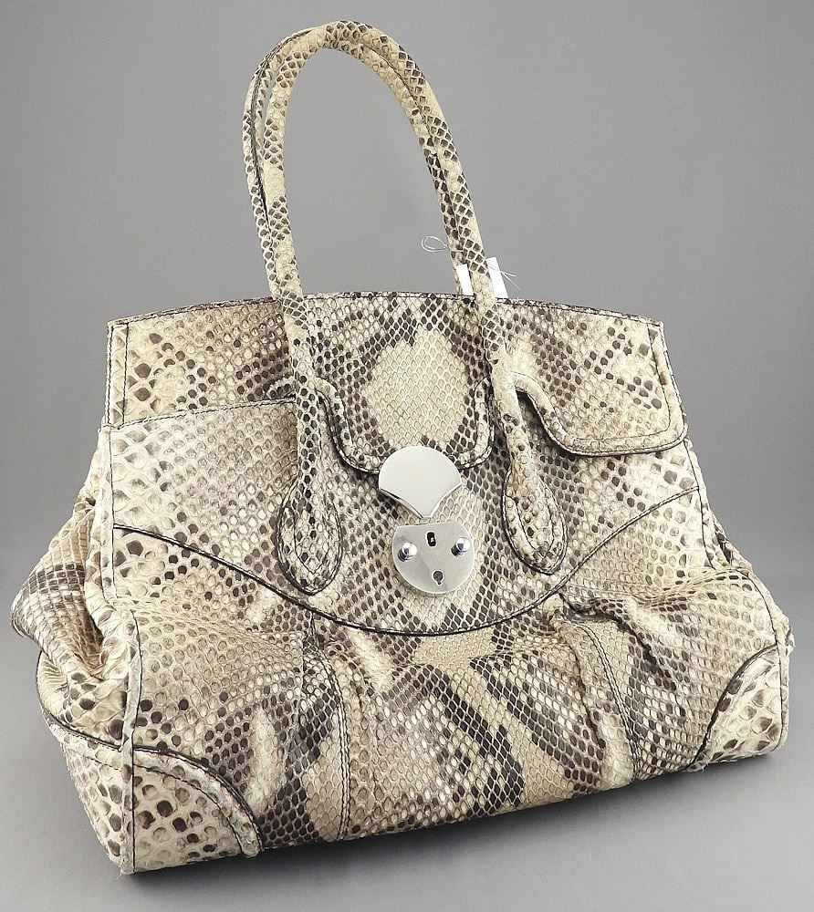 Robert's Italy Python Skin Handbag w/Calf Interior, Acquired Giorgia R. /Rome, 15"L.: Robert's Italy Python Skin Handbag w/Calf Interior, Acquired Giorgia R. /Rome, 15"L.