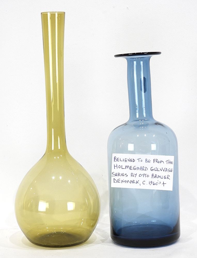 Two Glass Vases: Gullaskruf & Holmegaard Style, 11 3/4 & 9 3/4"h. (1 of 4)