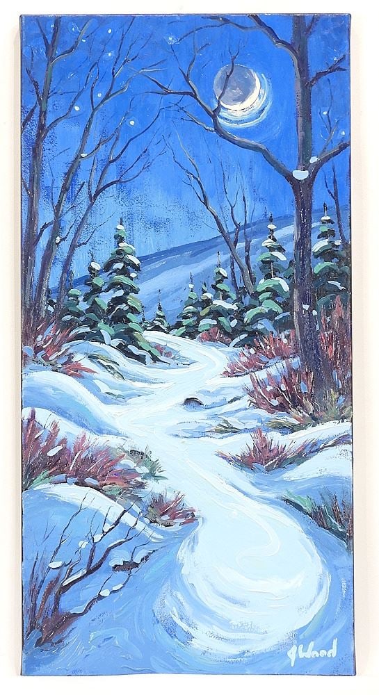 Oil on Canvas signed J. (James) Wood , 24 x 12" "By The Light Of The Crescent Moon". (1 of 4)