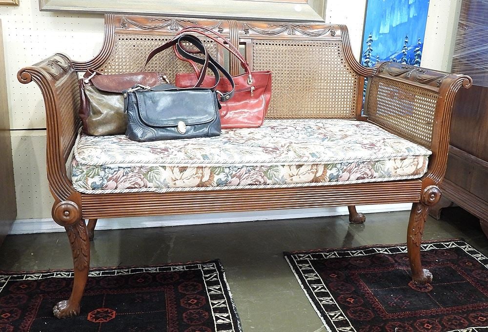 Carved Mahogany Cane Inset Loveseat, 52"w. (1 of 2)