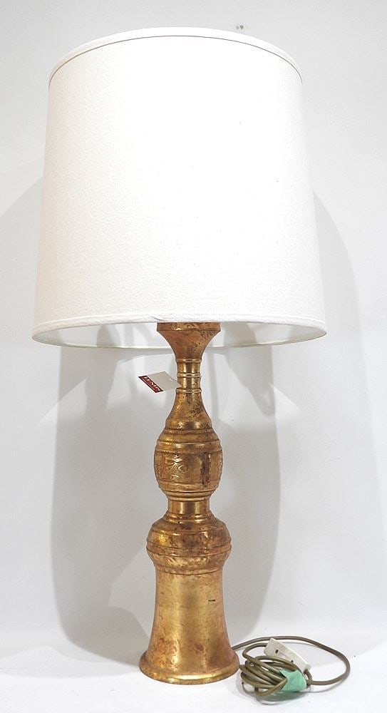 Gilt Metal Chinese Archaic Style Table Lamp, TH 34 1/2". (1 of 3)