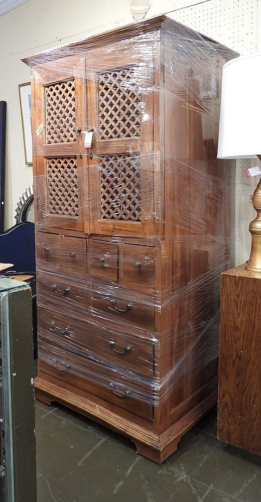 Indonesian Mahogany Cabinet with Lattice Work Doors, 73 1/2"h. (1 of 1)