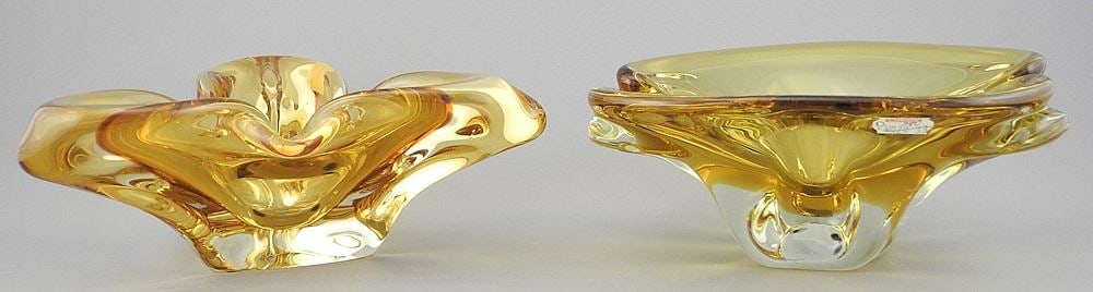 Two Amber Glass Dishes, One signed Chalet Canada, 7 1/4 & 8 1/4"w. (1 of 2)