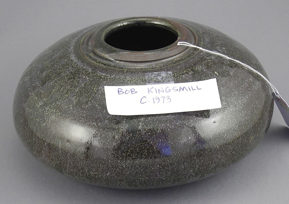 Stoneware UFO-Style Vase signed (Bob) Kingsmill, C. 1973, 7 1/2" Diameter. (1 of 3)