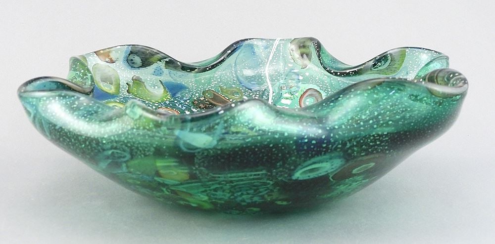 Murano Glass "Tutti Frutti" Bowl, 2 3/4 x 8 7/8" Diameter.: Murano Glass "Tutti Frutti" Bowl, 2 3/4 x 8 7/8" Diameter.