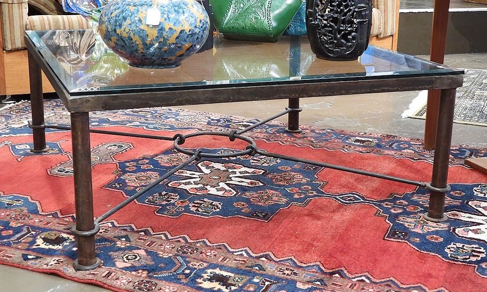 Contemporary Metal Work Low Table with Glass Top.: Contemporary Metal Work Low Table with Glass Top.