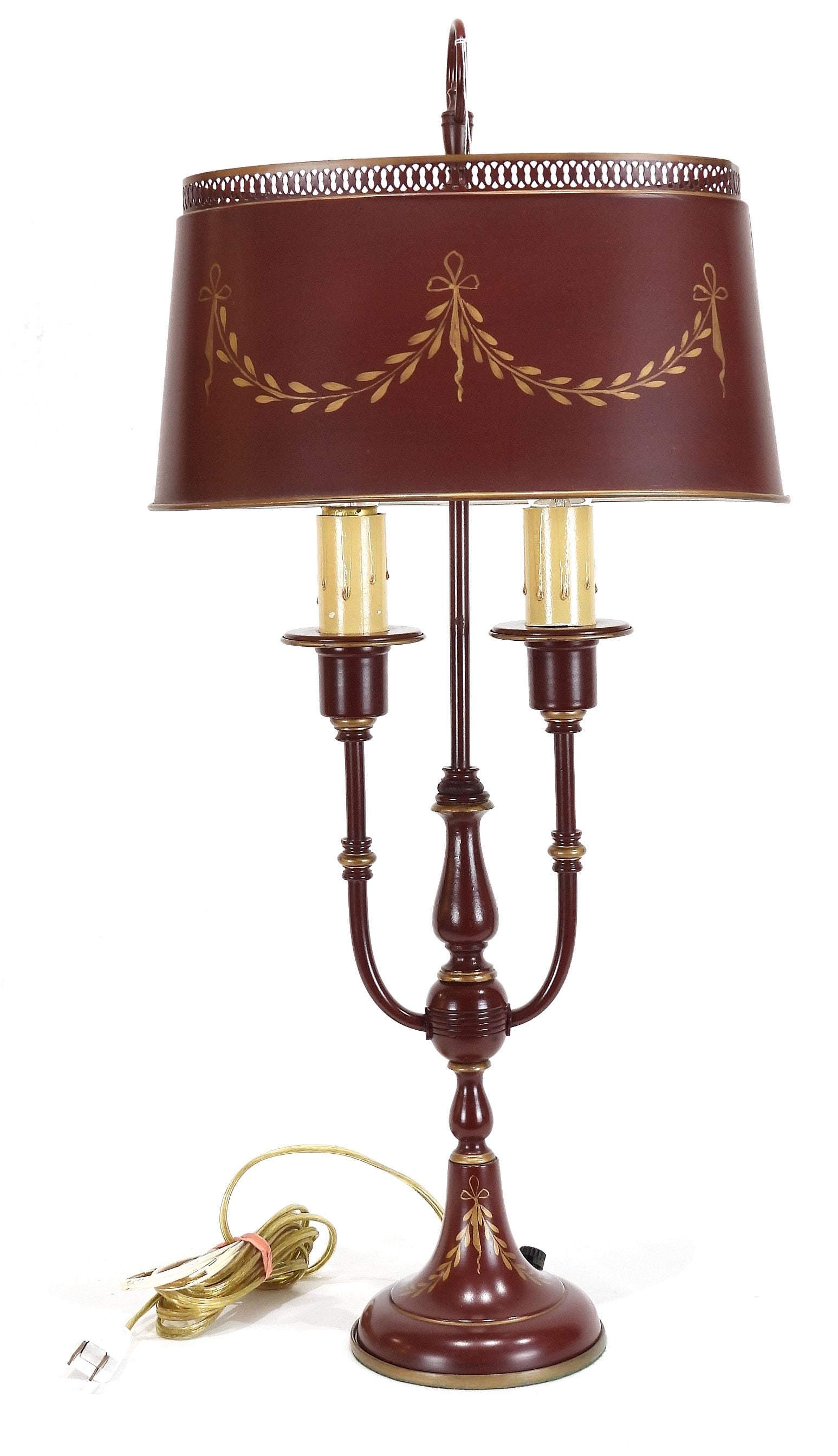 Tole Ware Empire Style Lamp Bouillotte, 24 3/4"h.: Tole Ware Empire Style Lamp Bouillotte, 24 3/4"h.
