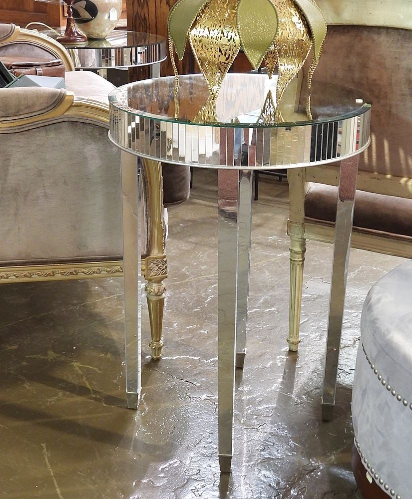 Two Mirrored Occasional Tables, 27 1/2 & 22 1/2"h. (1 of 4)