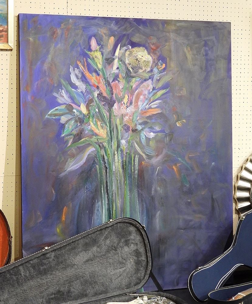 Oil on Canvas signed Jean Birnie, 60 x 48" "Floral Study".: Oil on Canvas signed Jean Birnie, 60 x 48" "Floral Study".