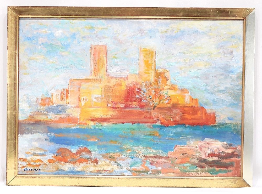 Oil on Canvas signed (Jean) Maxence, 18 x 25 3/4" "L'arbre et la Fortress Rouge".: Oil on Canvas signed (Jean) Maxence, 18 x 25 3/4" "L'arbre et la Fortress Rouge".
