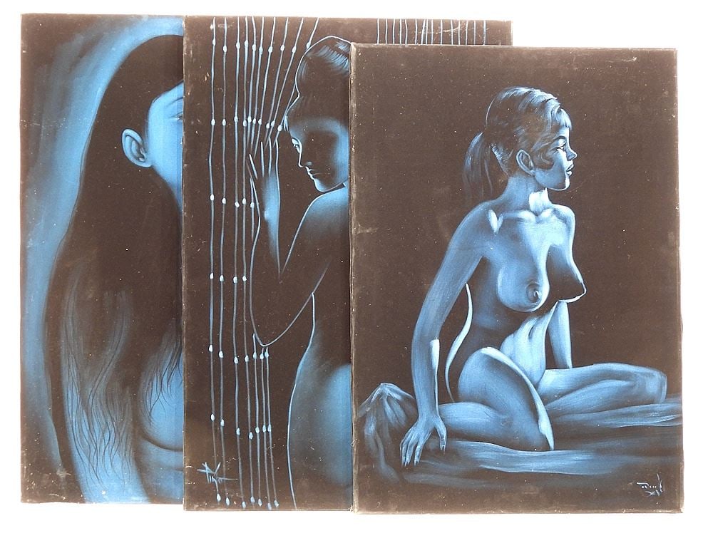 Three Black Velvet Paintings signed Tinto, 36 x 24" "Elegant Nudes". (1 of 7)