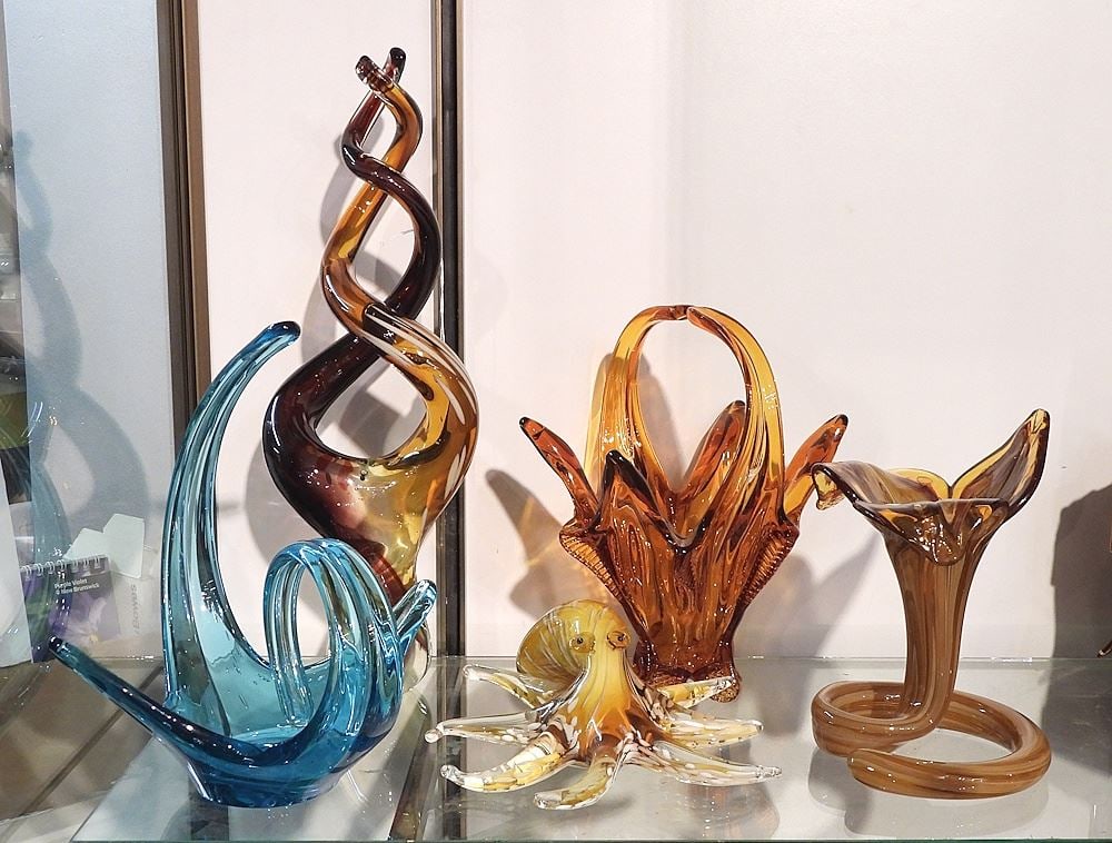Five Art Glass Vases/Basket/Octopus, 3 - 14"h. (1 of 1)