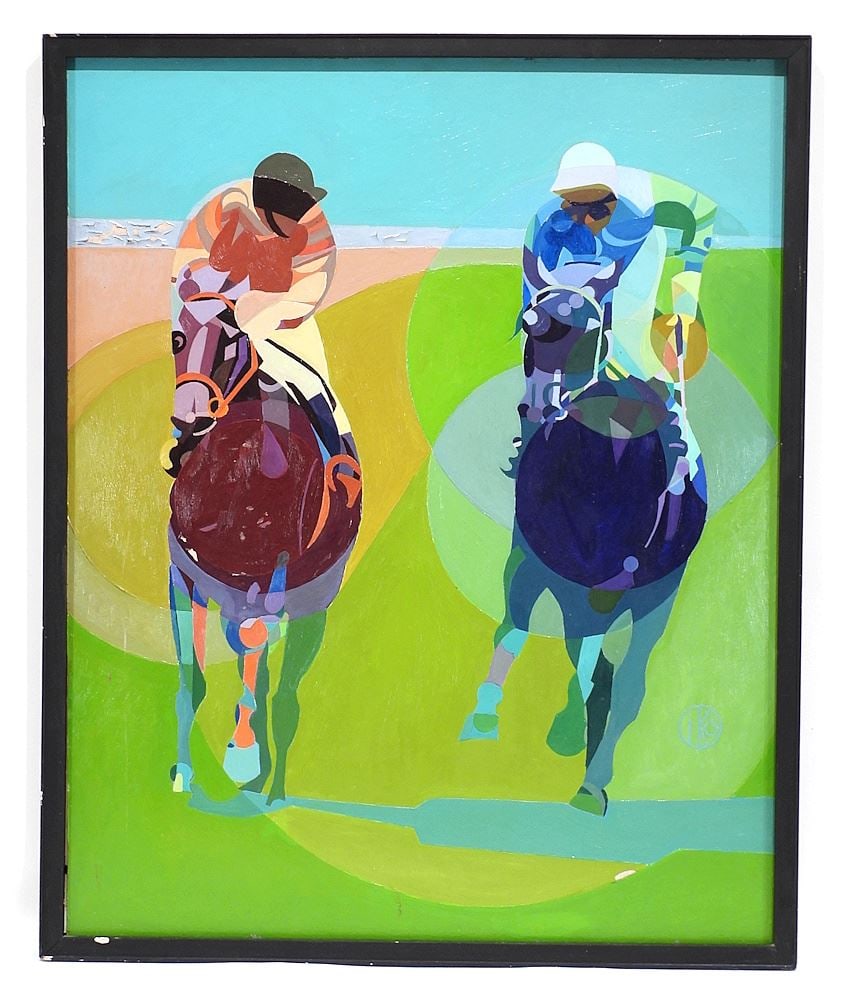 Oil on Masonite Monogrammed JIK (Jutta Kuhner), 31 x 25" "Galope" 1975 (losses noted).: Oil on Masonite Monogrammed JIK (Jutta Kuhner), 31 x 25" "Galope" 1975 (losses noted).