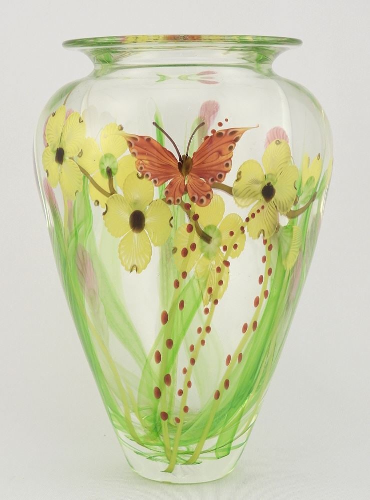 Studio Glass "Butterflies" Vase signed Mayauel Ward 2007, 8 1/4"h. (1 of 8)