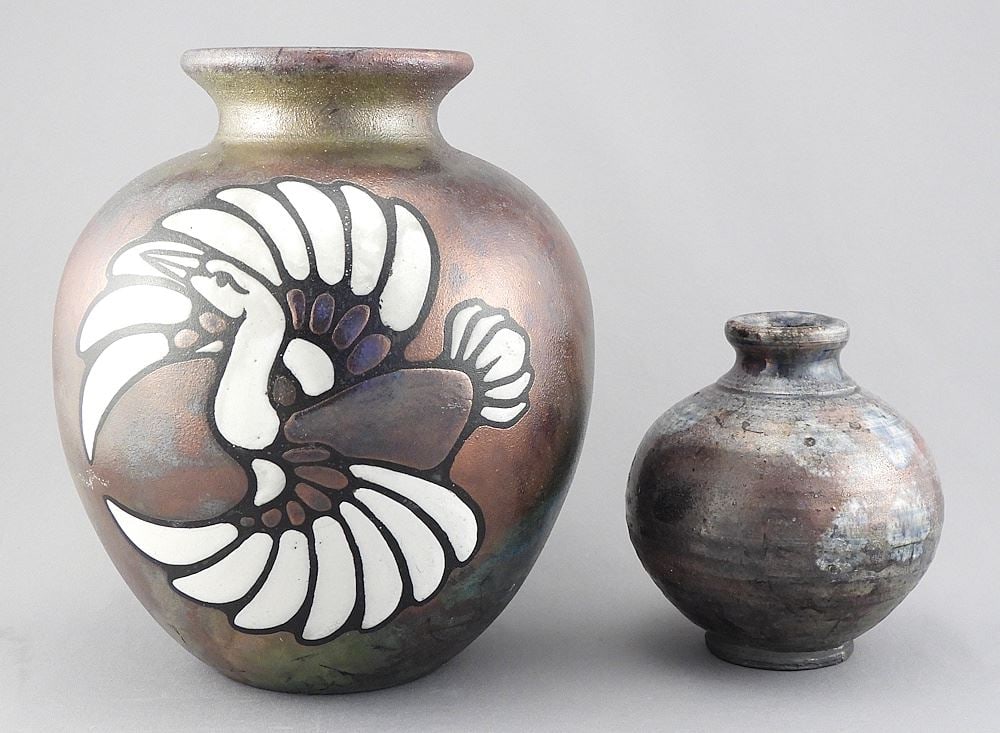 Two Raku Vases: Braemar (8"h) & Unidentified, 4 1/2"h. (1 of 3)
