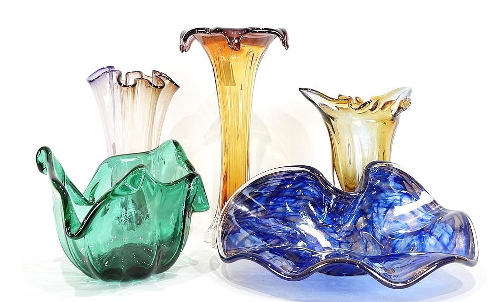 Five 1960's Style Art Glass Vases/ Bowl/Centerpiece, 6 - 13 3/4"h. (1 of 4)
