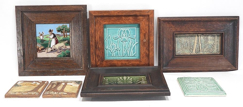 Collection of Arts & Crafts Pottery Tiles: Tuge/Ramos Rejano/AETCo./etc. (1 of 6)