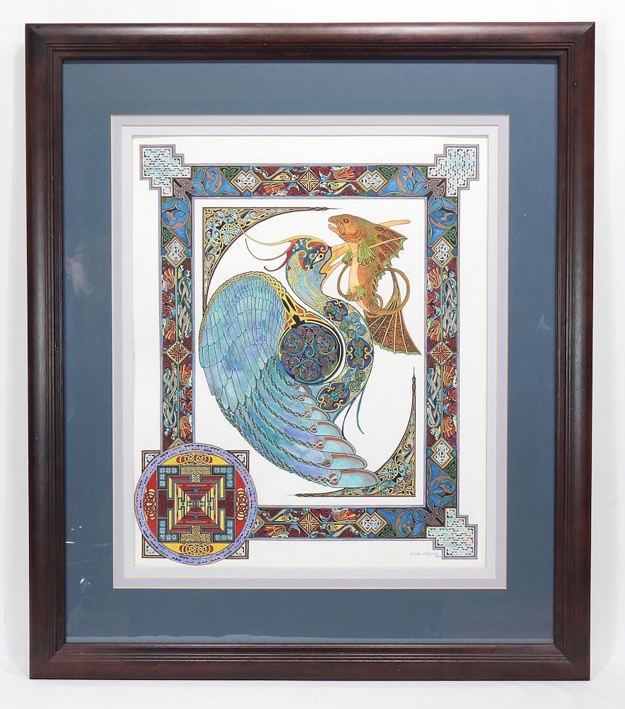 Watercolour signed Fiona Vandale 2002, "Celtic Heron Illumination". (1 of 5)