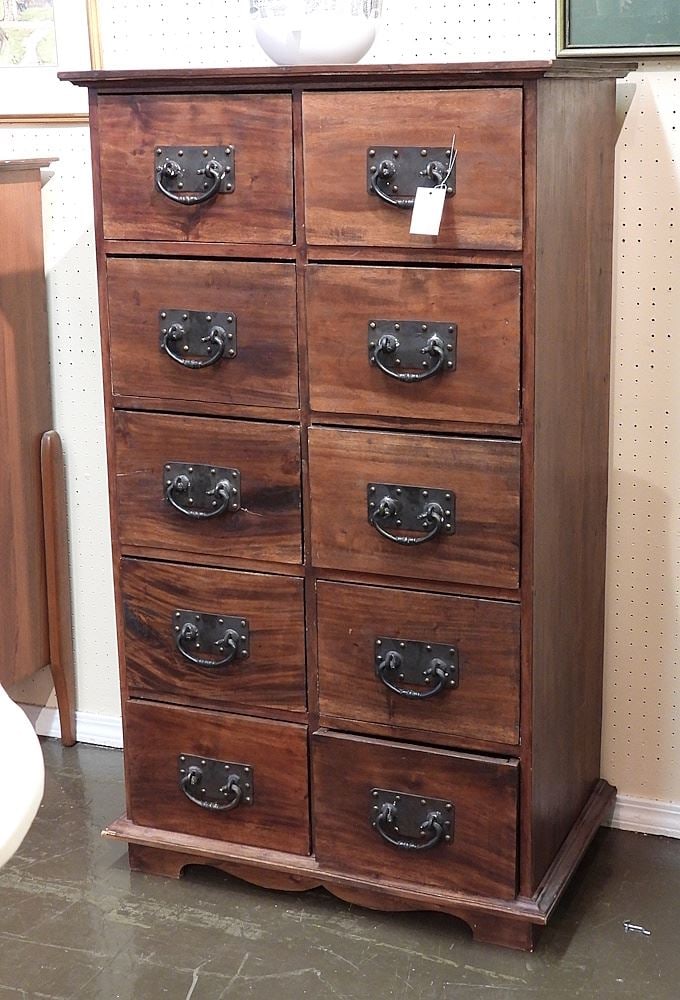 Indonesian Mahogany Ten Drawer Chest with Metal Features, 51"h. (1 of 2)