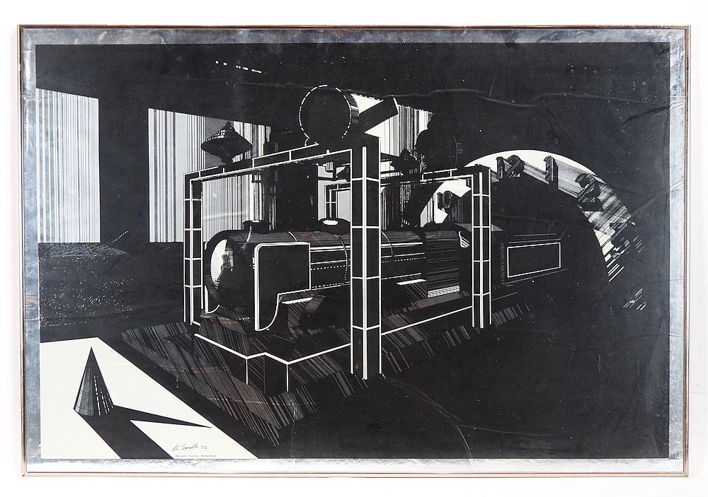 Graphic Metallic Print signed M. (Michael) Sandle, 25 1/2 x 38", "Railway Engine..." (as fo (1 of 4)