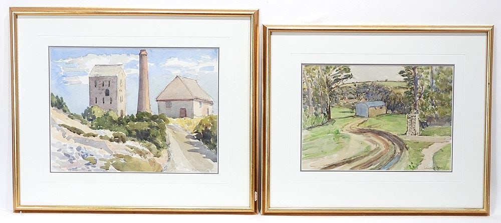 Two Watercolours signed E. (Elizabeth) Lamorna Kern, 11 x 15" & 9 1/2 x 13 1/2", "Country.: Two Watercolours signed E. (Elizabeth) Lamorna Kern, 11 x 15" & 9 1/2 x 13 1/2", "Country.