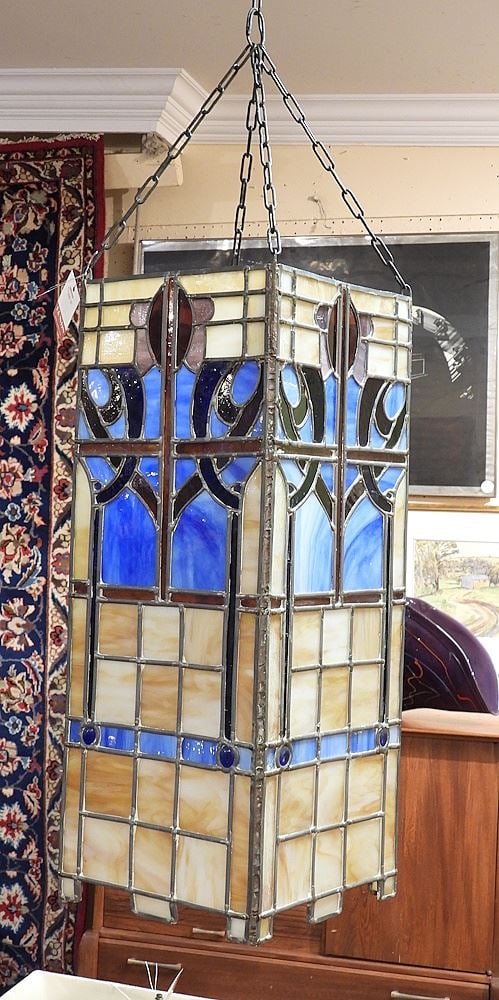 Quadrangular Leaded Glass Light Fixture, 24 x 9 1/4 x 9 1/4". (1 of 1)