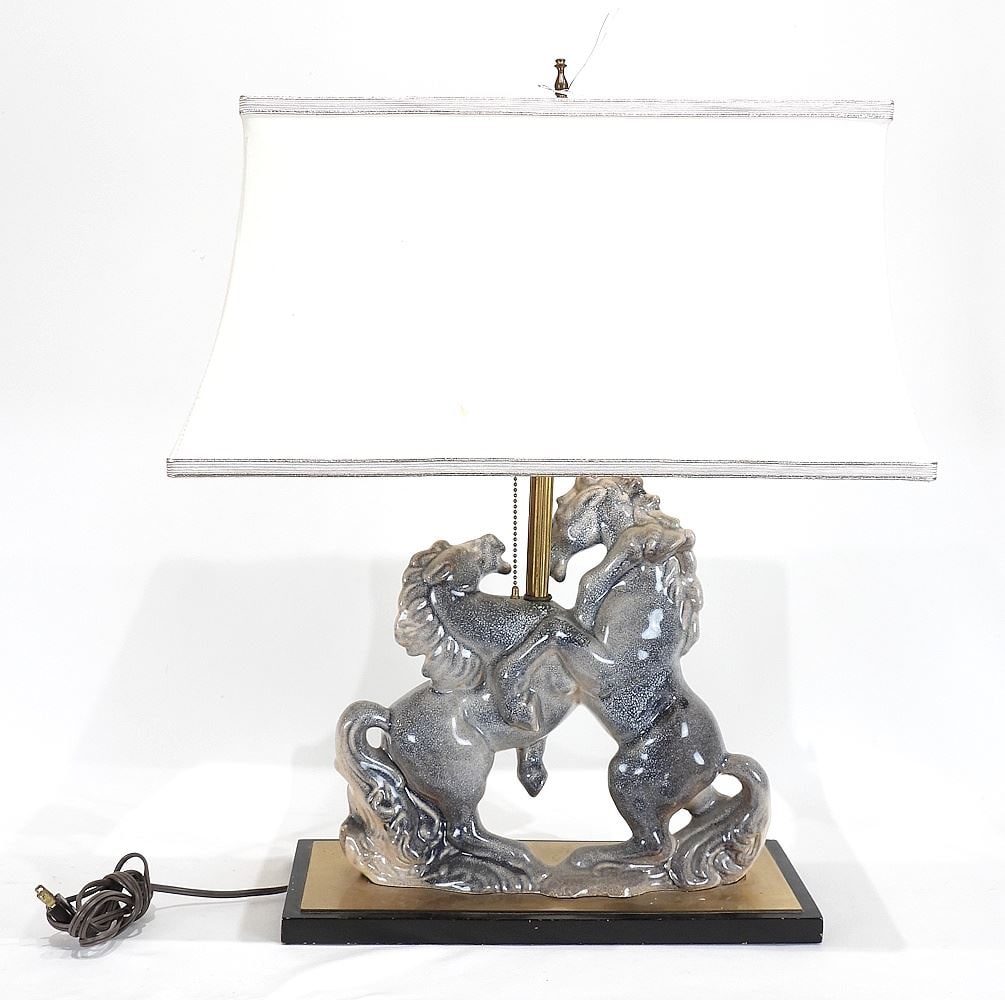 1950's Ceramic & Brass "Rearing Horses" Lamp, 26"h.: 1950's Ceramic & Brass "Rearing Horses" Lamp, 26"h.