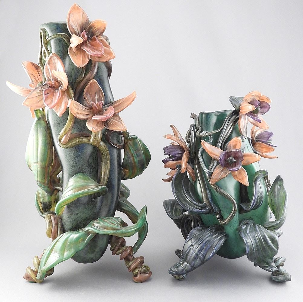 Two Studio Glass Vases signed S. (Susan) Rankin. (1 of 5)