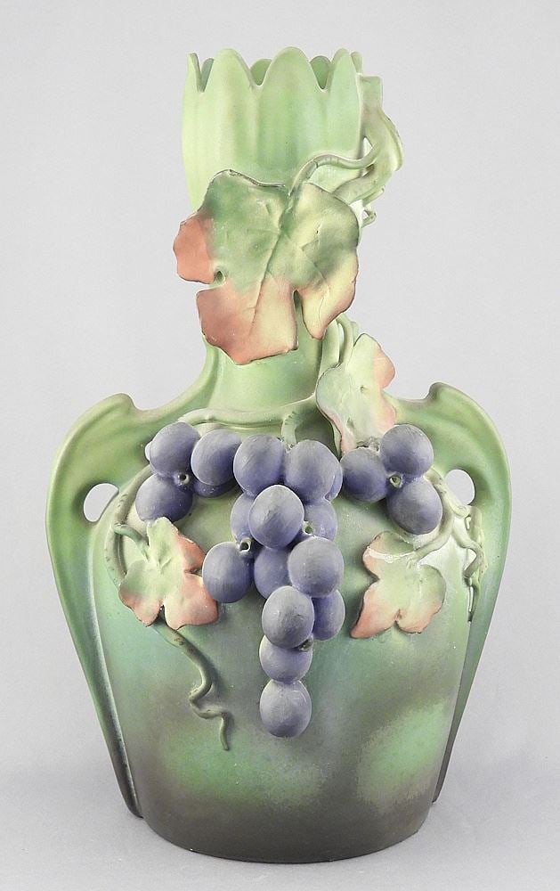 Austrian Pottery "Fruiting Grapes" Vase C.1900, 12 3/8"h. (1 of 3)