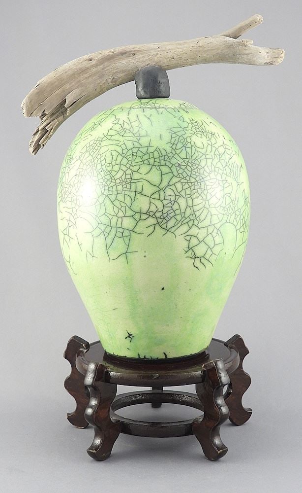 Horse Hair & Feather Lidded Decorative Pot signed J.M. (Jane Murra) Smith, 10 1/8"h. (1 of 5)