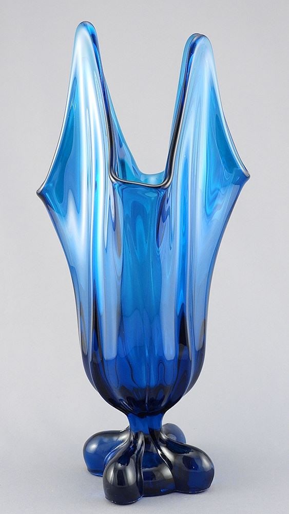 Viking Glass "Bluenique" Four Square Vase, C.1964, 12 1/4"h.: Viking Glass "Bluenique" Four Square Vase, C.1964, 12 1/4"h.