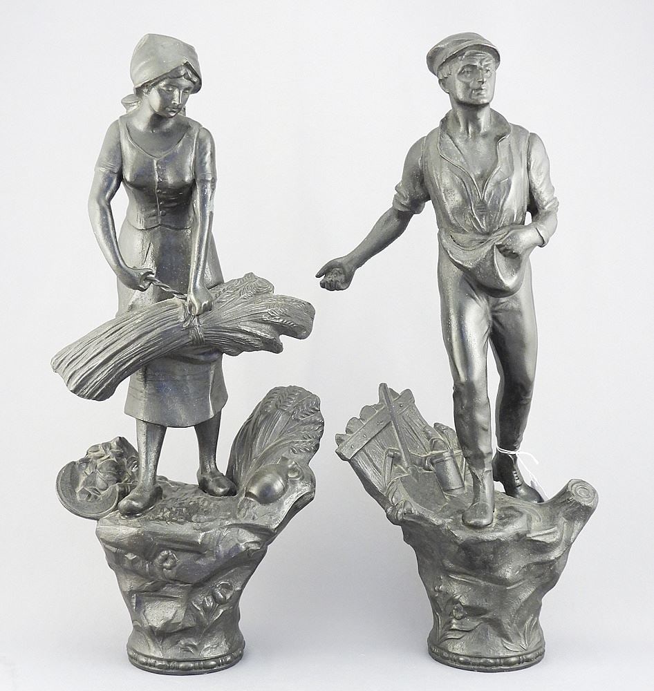 Pair of Late 19th C. Spelter Figures , 15 1/2"h "Harvesters".: Pair of Late 19th C. Spelter Figures , 15 1/2"h "Harvesters".