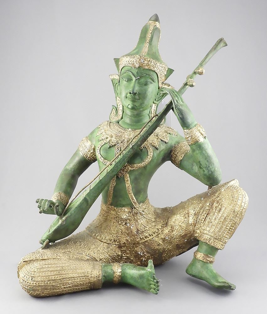 Thai Verdigris Bronze Musician, 15 5/8"h. (1 of 2)