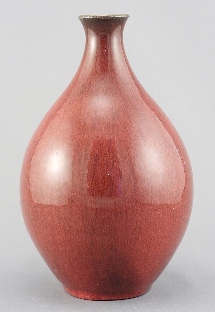 Ruby Hare's Fur Glaze Stoneware Bottle Vase, Marked 85/20, 7 7/8"h.: Ruby Hare's Fur Glaze Stoneware Bottle Vase, Marked 85/20, 7 7/8"h.