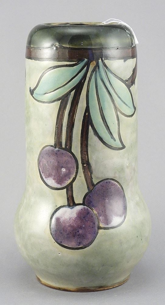 Royal Doulton "Plums" Vase, Impressed UBW 8696, 7 3/4"h (cracked ).: Royal Doulton "Plums" Vase, Impressed UBW 8696, 7 3/4"h (cracked ).