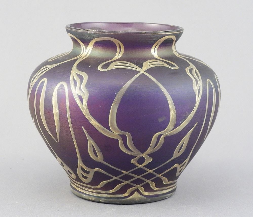 Austrian Art Nouveau Iridescent Glass Vase, 4 1/8"h. (1 of 2)