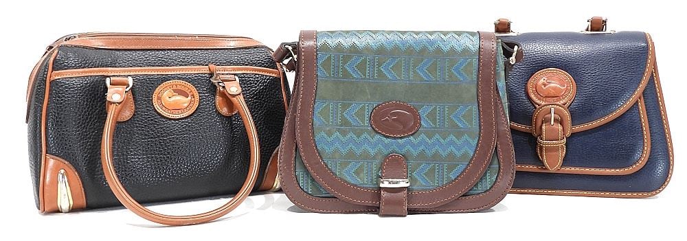 Three Handbags: Two Dooney & Burke/ One Red Goose, 10 3/4 - 11 1/2"L. (1 of 3)