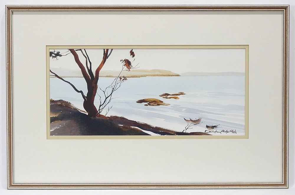 Watercolour signed Stephanie Quianton Steel '74, 8 x 18", "Pat Bay". (1 of 4)