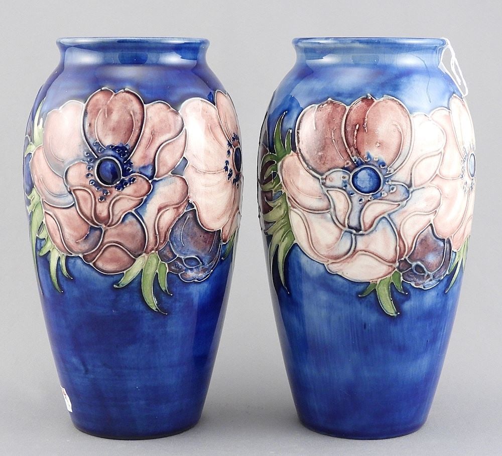 Two Moorcroft Anemone Vases, 7 3/8"h. (1 of 3)